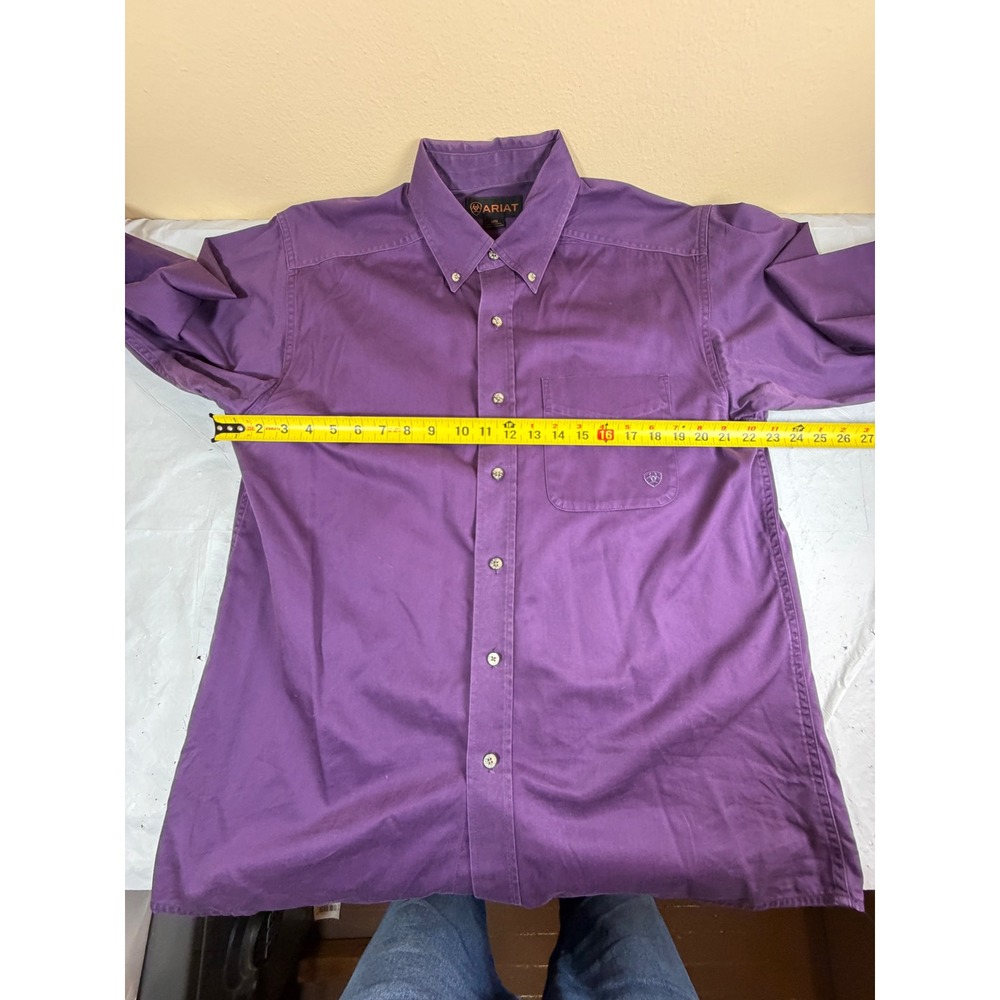 Ariat Mens Long Sleeve Button Down Western Shirt Purple Cotton Twill Medium - Picture 9 of 11